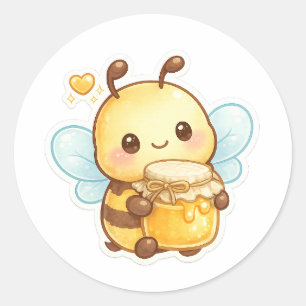 Pegatina Redonda Dulce como la miel Abeja de dibujos animados lin