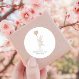 Pegatina Redonda Dulce conejo con globo cardíaco Fecha de rociamien