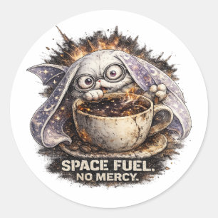 Pegatina Redonda Dulce Conejo de Combustible Espacial Café Hallowee