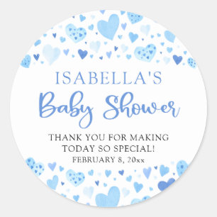 Pegatina Redonda Dulce Corazón de Corazones Azules para Baby Shower