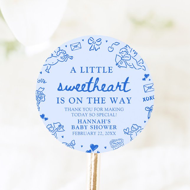 Pegatina Redonda Dulce Corazoncito de San Valentín Dibujado a Mano  (Hand Drawn Valentine Little Sweetheart Baby Shower Classic Round Sticker)