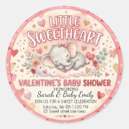 Pegatina Redonda Dulce Corazoncito Elefante Baby Shower