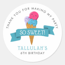 Pegatina Redonda Dulce Crema de Hielo Fiesta de Cumpleaños Favor