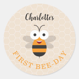 Pegatina Redonda Dulce Cumpleaños 1er Abejita Panal de Abejas