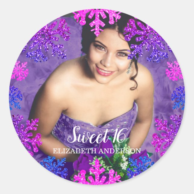 Pegatina Redonda Dulce cumpleaños de copo de nieve de invierno 16 (Anverso)