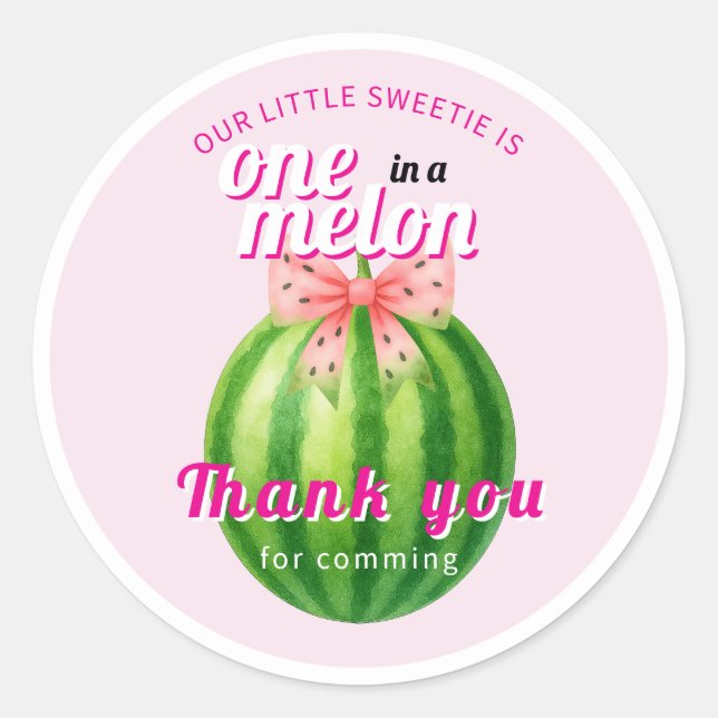 Pegatina Redonda Dulce Cumpleaños Número Uno de Melón (Anverso)