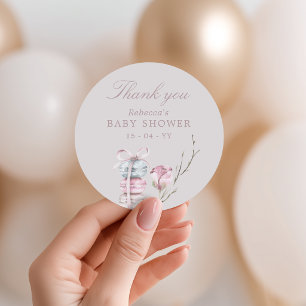 Pegatina Redonda Dulce de bienvenida para baby shower al estilo fra