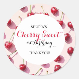 Pegatina Redonda Dulce de cerezo 1 cumpleaños