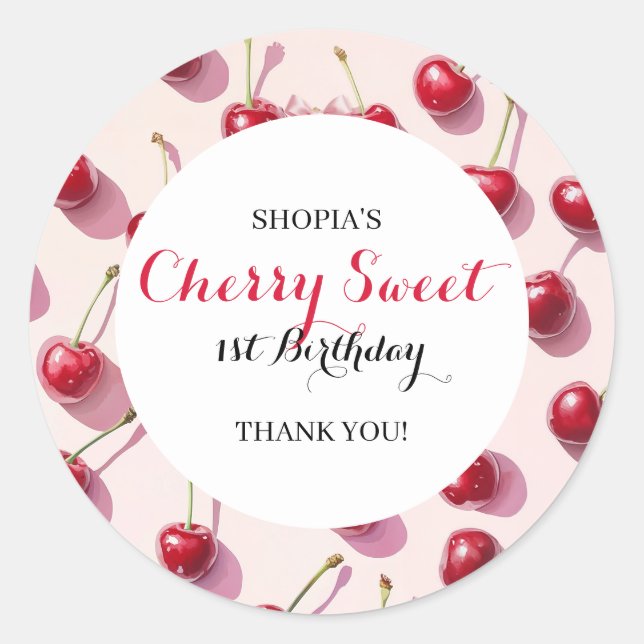 Pegatina Redonda Dulce de cerezo 1 cumpleaños (Anverso)