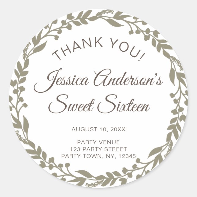 Pegatina Redonda Dulce De Flor Rústica Dulce Gracias (Anverso)