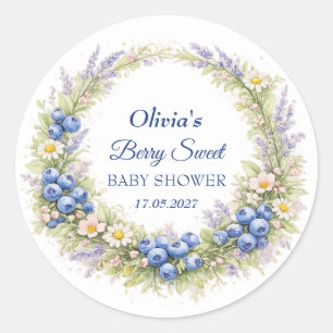 Pegatina Redonda Dulce de Frutas Baby Shower Niño Niña Blueberry