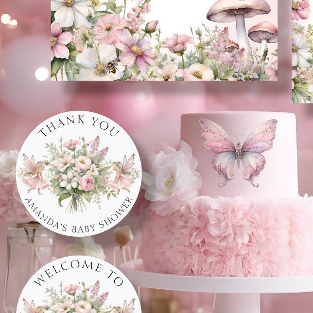 Pegatina Redonda Dulce de Hadas Floral Agradecimiento Baby Shower N (Subido por el creador)