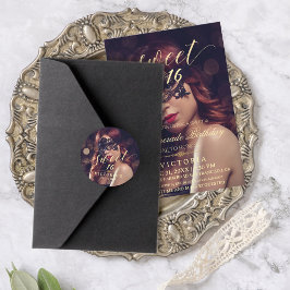 Pegatina Redonda Dulce de la foto de la mascarada 16 cumpleaños