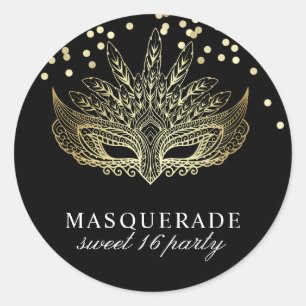 Pegatina Redonda Dulce de la mascarada del Confetti de oro 16 Fiest