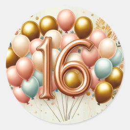 Pegatina Redonda Dulce de Oro y Rosa