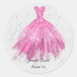 Pegatina Redonda Dulce de purpurina rosado caliente Dieciséis