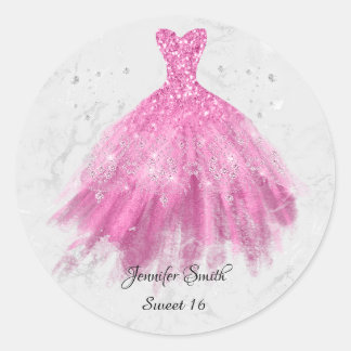 Pegatina Redonda Dulce de purpurina rosado caliente Dieciséis