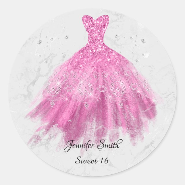 Pegatina Redonda Dulce de purpurina rosado caliente Dieciséis (Anverso)