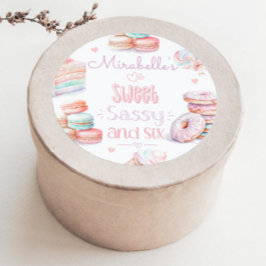 Pegatina Redonda Dulce descarada y seis pastel cumpleaños