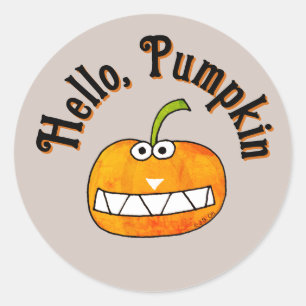 Pegatina Redonda Dulce Dibujo Animado Sonriendo Calabaza Otoño