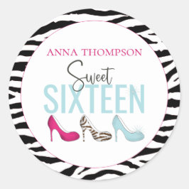 Pegatina Redonda Dulce Dieciséis cumpleaños Girly Rosa Whimsical Mo