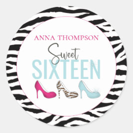 Pegatina Redonda Dulce Dieciséis cumpleaños Girly Rosa Whimsical Mo