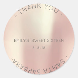 Pegatina Redonda Dulce Dieciséis Diamantes Rosa Rosa Pearly Champla