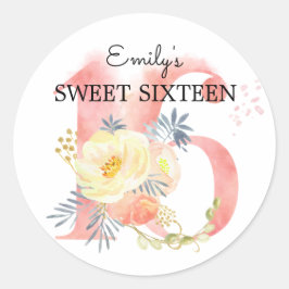 Pegatina Redonda Dulce Dieciséis Personalizados de la Flor Rubor Ro