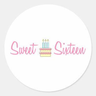 Pegatina Redonda Dulce dieciséis (torta de cumpleaños)