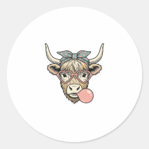 Pegatina Redonda Dulce diseño vectorial vintage de chicle de vaca d