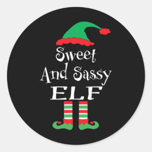 Pegatina Redonda Dulce Divertido Y Sy Elf Xmas Familia Coincidiendo
