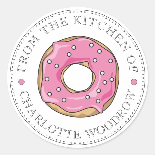 Pegatina Redonda Dulce Donut Rosa Con Sprinkles Adorable (Anverso)
