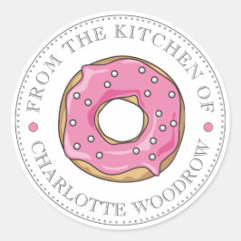 Pegatina Redonda Dulce Donut Rosa Con Sprinkles Adorable
