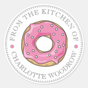 Pegatina Redonda Dulce Donut Rosa Con Sprinkles Adorable