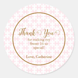 Pegatina Redonda Dulce Dorado Rosa Y Blanco Puzzle Controlado 16