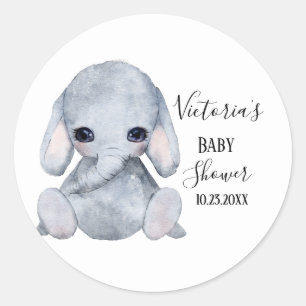 Pegatina Redonda Dulce ducha de bebé con elefante personalizado en