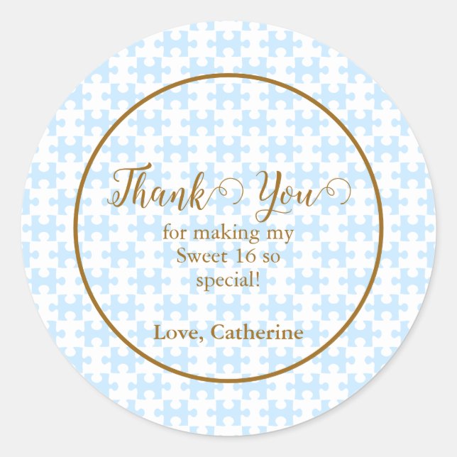 Pegatina Redonda Dulce dulce dorado del rompecabezas blanco azul su (Anverso)