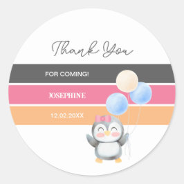 Pegatina Redonda Dulce dulce Pingüino Chica cumpleaños gracias