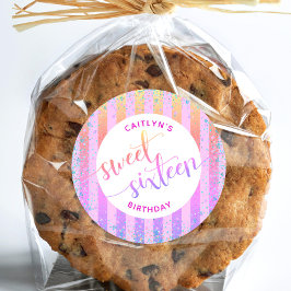 Pegatina Redonda Dulce escritura purpurina arcoiris oscura de 16 añ