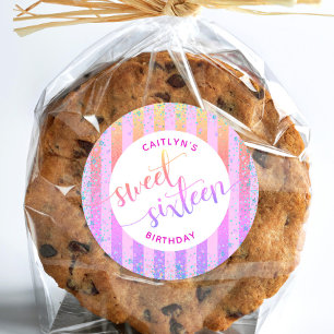 Pegatina Redonda Dulce escritura purpurina arcoiris oscura de 16 añ