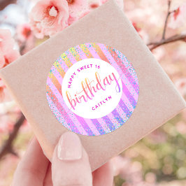 Pegatina Redonda Dulce escritura purpurina arcoiris oscura de 16 añ