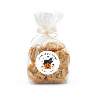 Pegatina Redonda Dulce Espeluznante Halloween Negro y Naranja