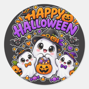 Pegatina Redonda Dulce familia de fantasmas de Halloween