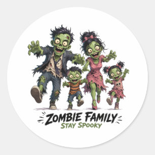 Pegatina Redonda Dulce Familia Zombie Mantén Espeluznante