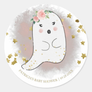 Pegatina Redonda Dulce Fantasma Chica de Halloween Shower de Bebé