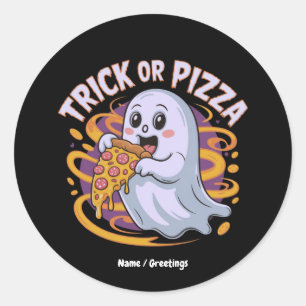 Pegatina Redonda Dulce Fantasma Comiendo Pizza Divertido Terrorífic