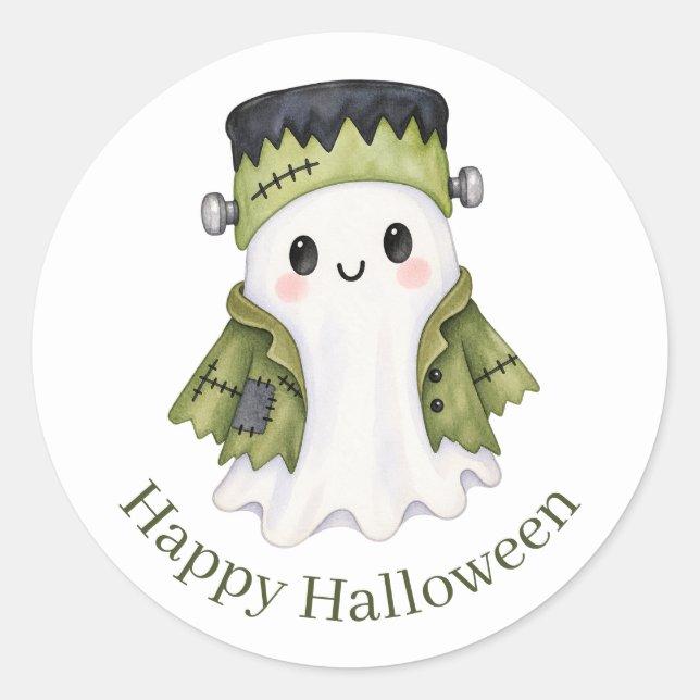 Pegatina Redonda Dulce Fantasma de Frankenstein | Halloween Espeluz (Anverso)