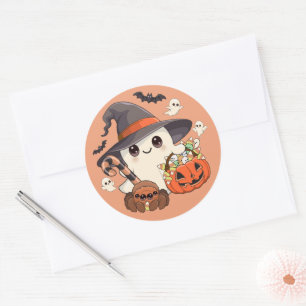 Pegatina Redonda Dulce Fantasma de Halloween en Estilo Kawaii