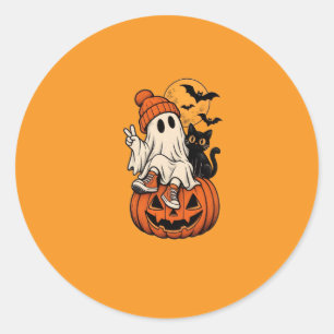 Pegatina Redonda Dulce Fantasma de Halloween Retro Calabaza Nuestra