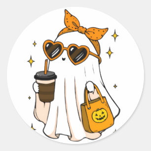 Pegatina Redonda Dulce Fantasma de la Temporada Espeluznante con Ca